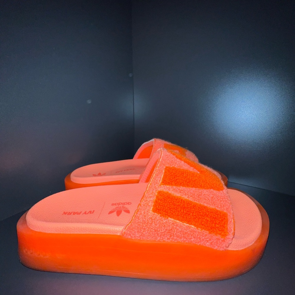 Ivy park x Adidas slides, neon orange, size 6.